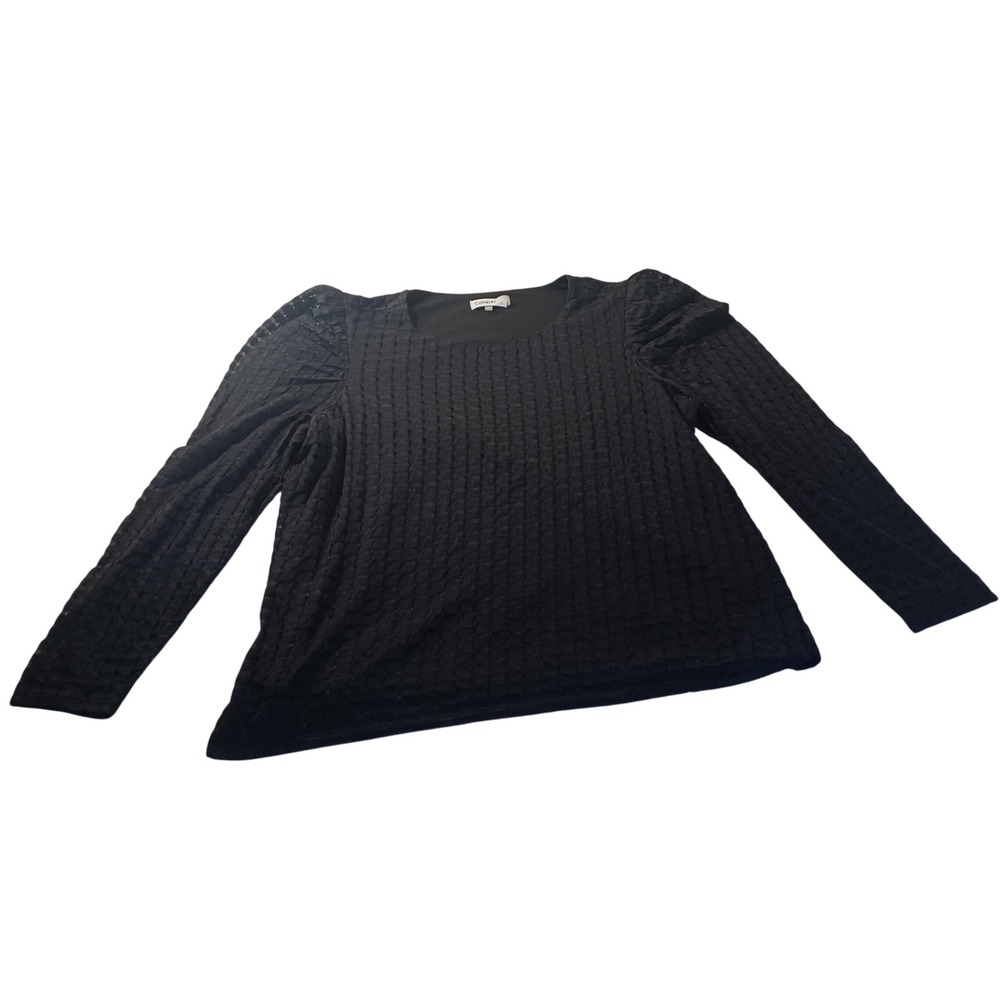 Calvin Klein CKCW0703 Womens 0X Black Textured Puff Sleeve Square Neck Blouse - Picture 1 of 8